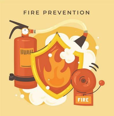 Image of fire extinguisher, fire shield, and fire alarm with the words fire prevention to commemorate national fire prevention week.