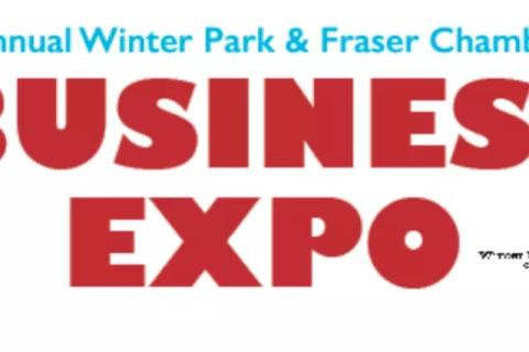 Blue and red logo for the 2024 Annual Winter Park & Fraser Chamber Business Expo