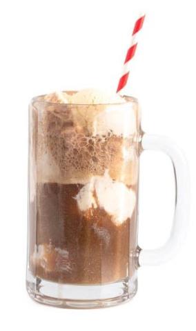 glass and straw filled with rootbeer and ice cream