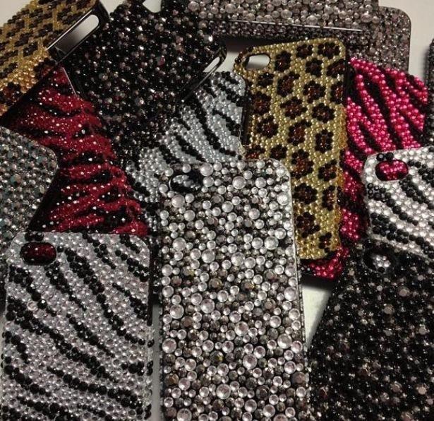 Phone cases decorated with rhinestones.